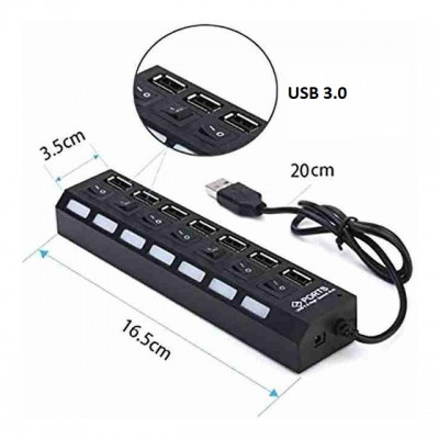 TREQA Αντάπτορας - USB HUB Γρήγορης Φόρτισης & Μεταφοράς Δεδομένων έως 5Gbps με 4 Θύρες USB 3.0 LED Φωτισμό Λειτουργίας & Διακόπτες On/ Off