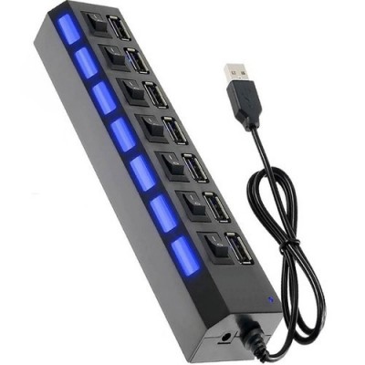 TREQA Αντάπτορας - USB HUB Φόρτισης & Μεταφοράς Δεδομένων έως 480 Mbps με 7 Θύρες USB 2.0 LED Φωτισμό Λειτουργίας & Διακόπτες On/ Off