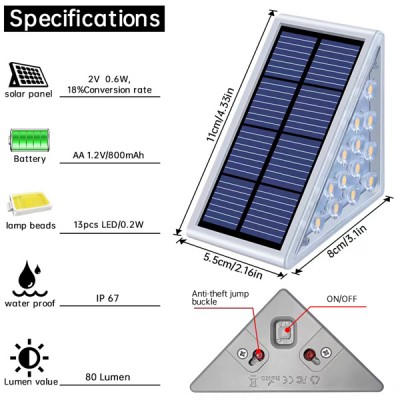 Σετ 2 Ηλιακά Γωνιακά Φωτιστικά Σκάλας Αδιάβροχα Εξωτερικών Χώρων με 13 LED Θερμού Κίτρινου Φωτισμού 3000K Αυτοκόλλητα με Φωτοκύτταρο - Solar Deck Lights