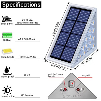 Σετ 8 Ηλιακά Γωνιακά Φωτιστικά Σκάλας Αδιάβροχα Εξωτερικών Χώρων με 13 LED Θερμού Κίτρινου Φωτισμού 3000K Αυτοκόλλητα με Φωτοκύτταρο - Solar Deck Lights