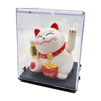 Λευκή Γάτα Καλωσορίσματος 5εκ σε Προθήκη 63x53x47χιλ 99290 που Λειτουργεί με τον Ηλιο Χωρίς Μπαταρίες - Feng Shui Welcome Cat Solar