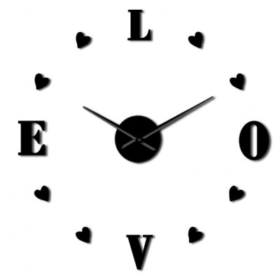 Αυτοκόλλητο Ρολόι Τοίχου Ακρυλικό DIY LOVE και Αθόρυβο Μηχανισμό Quartz 90x90 cm