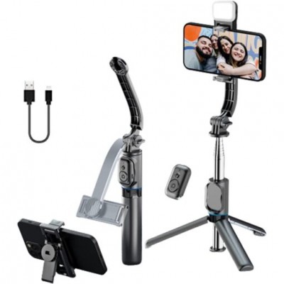 Ασύρματο 360ᵒ Bluetooth Πτυσσόμενο Μπαστούνι Κινητού V03 & Τρίποδο για Selfie Φωτογραφίες με Χειριστήριο - Wireless Tripod Selfie Stick Μαύρο
