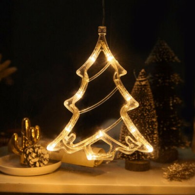 Χριστουγεννιάτικη Κρεμαστή Φιγούρα Δέντρο Μπαταρίας με Βεντούζα και 10 LED 20x16x1cm