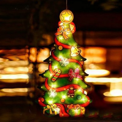 Χριστουγεννιάτικη Κρεμαστή Φιγούρα Δέντρο Μπαταρίας με Βεντούζα και 10 LED 15x25x2.6cm