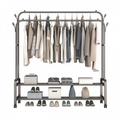 Τροχήλατη Μεταλική Κρεμάστρα Δαπέδου - Παπουτσοθήκη - Βεστιάριο Τρόλεϊ 110x150x33cm