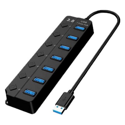 HQ-7-PORT Αντάπτορας-USB HUB Γρήγορης Φόρτισης & Μεταφοράς Δεδομένων έως 5Gbps με 7 Θύρες USB 3.0 LED Φωτισμό Λειτουργίας & Διακόπτες On/ Off