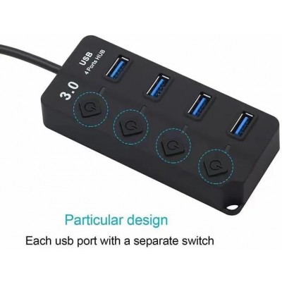 HQ-4-PORT Αντάπτορας-USB HUB Γρήγορης Φόρτισης & Μεταφοράς Δεδομένων έως 5Gbps με 4 Θύρες USB 3.0 LED Φωτισμό Λειτουργίας & Διακόπτες On/ Off