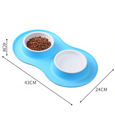 Πλαστικό ΜπολΤαίστρα Φαγητού & Νερού 2 Θέσεων με Αντιολισθητική Βάση για Σκύλους & Γάτες