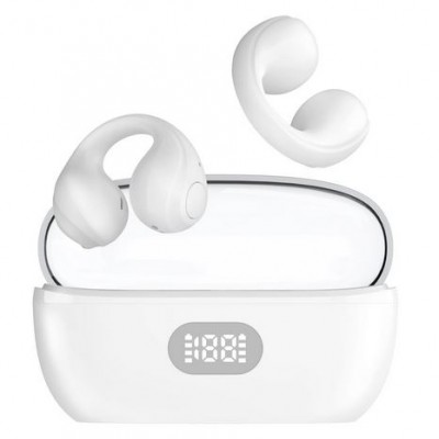 T18 Plus Clip Wear Bluetooth Handsfree Ακουστικά με Θήκη Φόρτισης Λευκά