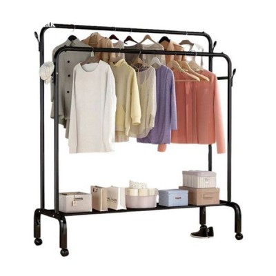 110Χ57Χ150cm Τροχήλατη Μαύρη Μεταλική Κρεμάστρα Δαπέδου - Παπουτσοθήκη - Βεστιάριο Τρόλεϊ
