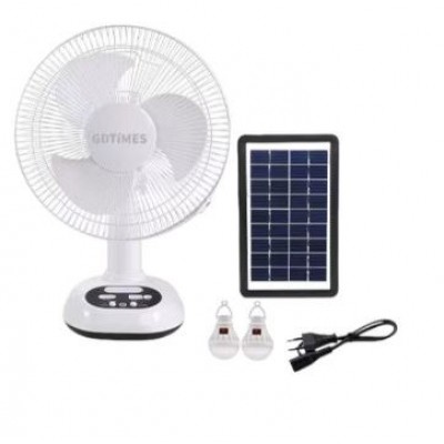 30cm GD-8012 Smart Επαναφορτιζόμενος Επιτραπέζιος Ηλιακός Ανεμιστήρας 10W με Σύστημα Φωτισμού με 2 Λάμπες GD-8012