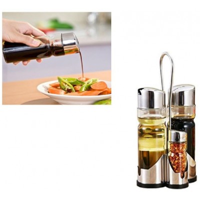 Γυάλινο Σετ Λαδόξυδο και Δοχεία Μπαχαρικών με Inox Βάση και Καπάκια 5 τεμ. - 20974