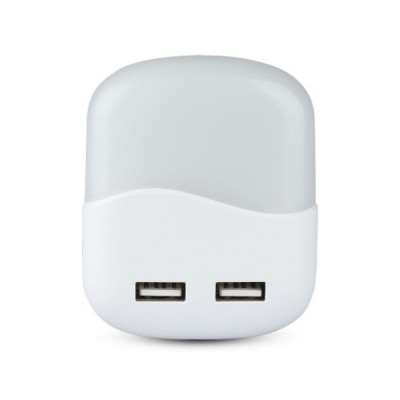 LED Φωτάκι Νυκτός Πρίζας με Αισθητήρα & 2 Θύρες USB  Λευκό Φως 4000K