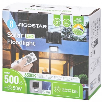 50W Αδιάβροχος Ηλιακός Προβολέας LED με Πάνελ & Τηλεχειριστήριο Aigostar