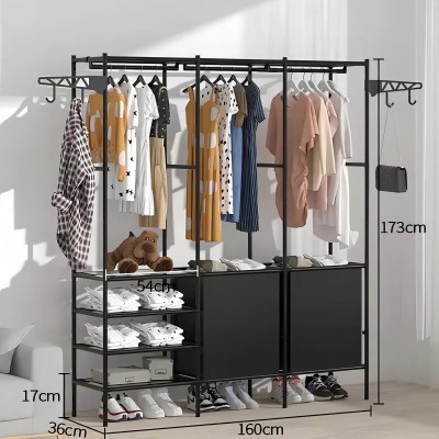 Μεταλλική Κρεμάστρα - Βεστιάριο Μαύρη με & Παπουτσοθήκη Δαπέδου Γκαρνταρόμπα 160x33x173cm