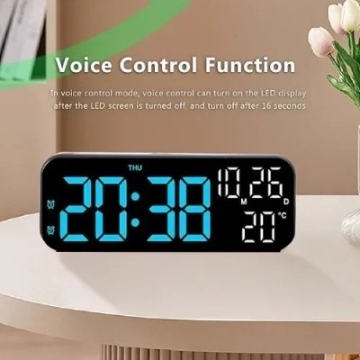 Ψηφιακό Επιτραπέζιο Ρολόι LED 17.5×6.8 cm Διπλής Οθόνης με Θερμόμετρο, Φωνητικό Έλεγχο & Ρυθμιζόμενη Φωτεινότητα