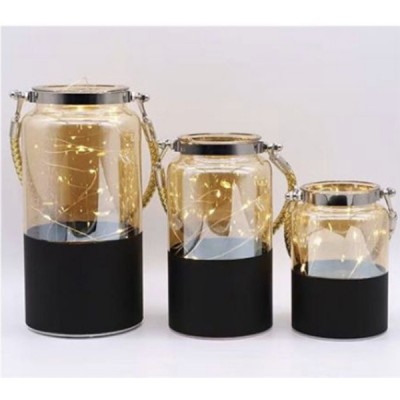 Χριστουγεννιάτικο Γυάλινο Κηροπήγιο με Φωτάκια LED σε Σύρμα