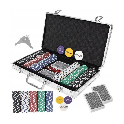 Σετ Poker με 300 Μάρκες, 2 Τράπουλες, Ζάρια  Σε Βαλίτσα
