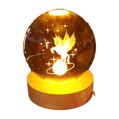 Pegasus-Unicorn Φωτιστικό Κρυστάλλινη Σφαίρα 8cm Χαραγμένη Εσωτερικά με Λέιζερ