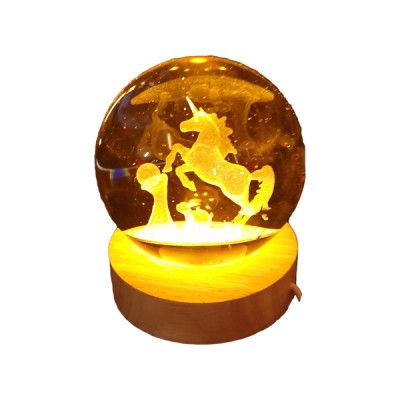 Unicorn - Rabbit Φωτιστικό Κρυστάλλινη Σφαίρα 8cm Χαραγμένη Εσωτερικά με Λέιζερ