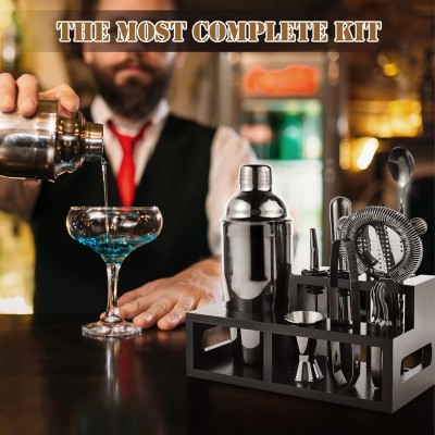 Επαγγελματικό Σετ Κοκτέιλ Bartender Purism 11 Τεμαχίων Ανοξείδωτο Με Βάση Bamboo