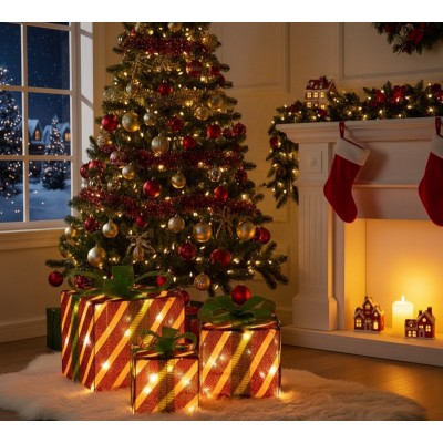 Σετ 3 τμχ Χριστουγεννιάτικα Φωτιζόμενα Κουτιά Δώρου με 75 LED & IP44 Aigostar