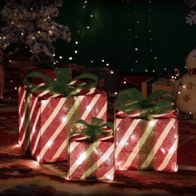 Σετ 3 τμχ Χριστουγεννιάτικα Φωτιζόμενα Κουτιά Δώρου με 75 LED & IP44 Aigostar
