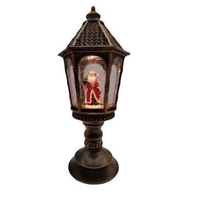 Vintage Χριστουγεννιάτικο Φανάρι 31.5cm με Άγιο Βασίλη, LED Εφέ Νερού και Glitter