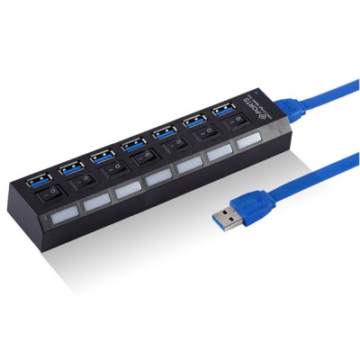 TREQA Usb-14 Αντάπτορας - USB HUB Μεταφοράς Δεδομένων με 7 Ανεξάρτητες Θύρες USB 3.0 LED για Απόλυτη Συνδεσιμότητα