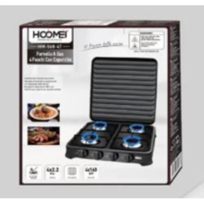 Τετραπλή Επιτραπέζια Τετραπλή Εστία Υγραερίου 4×2.2KW με Καπάκι Hoomei HM-568-4T Μαύρη