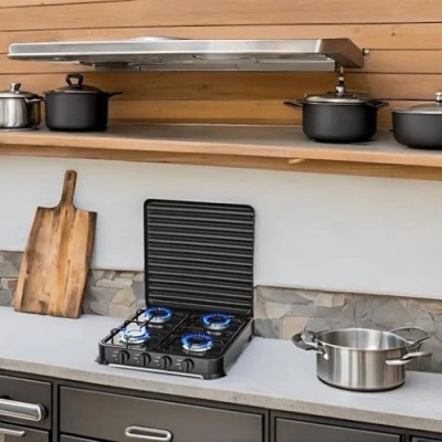 Τετραπλή Επιτραπέζια Τετραπλή Εστία Υγραερίου 4×2.2KW με Καπάκι Hoomei HM-568-4T Μαύρη