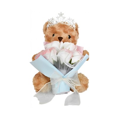 Διάφανο Κουτί Δώρου με Αρκουδάκι και Λουλούδια 28cm 87706