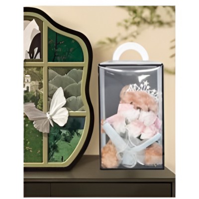 Διάφανο Κουτί Δώρου με Αρκουδάκι και Λουλούδια 28cm 87706