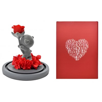 Ρομαντικό Δώρο Γυάλινος Θόλος με Αρκουδάκι & Λουλούδια