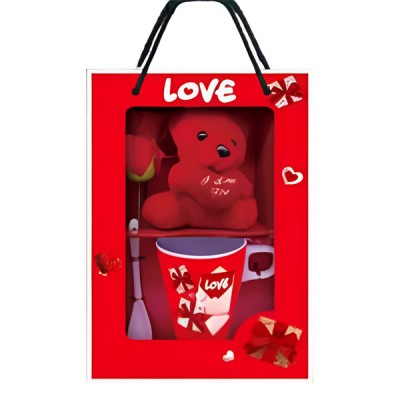 Ολοκληρωμένο Σετ Δώρου Love με Κούπα, Κόκκινο Αρκουδάκι & Τριαντάφυλλο 87771