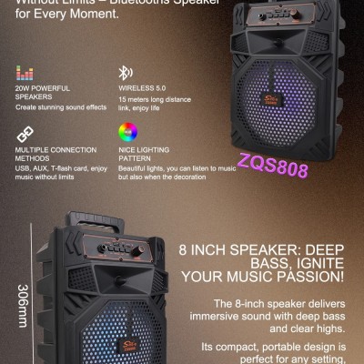 9W Φορητό Ηχείο Karaoke Bluetooth 8" με Μικρόφωνο & Τηλεχειριστήριο ZQS808 Μαύρο