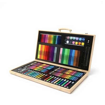 47.5×29.5×4.5cm Ολοκληρωμένο Σετ Δημιουργικής Ζωγραφικής Με Ξύλινη Βαλίτσα Μεταφοράς 180 Τεμαχίων