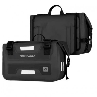 Σετ 2 Τεμαχίων Αδιάβροχη Ταξιδιωτική Τσάντα Μοτοσυκλέτας 30L Motowolf Μαύρη