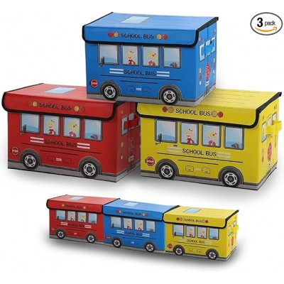 Παιδικό Κουτί Αποθήκευσης Και Καθισματάκι Με Σχέδιο Σχολικό Λεωφορείο 38×26×24cm