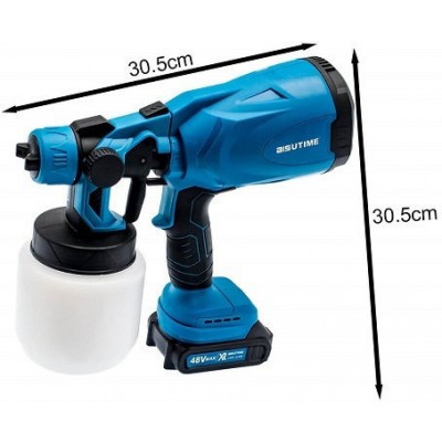 Bisutime BS-468 Επαναφορτιζόμενο Πιστόλι Ψεκασμού Βαφής 48V με Δοχείο 800ml  με 2 Μπαταρίες 5.0Ah