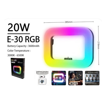 285×218mm 20W RGB Επαναφορτιζόμενο Φορητό Ring Light LED με Βάση Κινητού