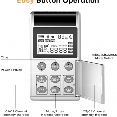 Επαναφορτιζόμενη Συσκευή Ηλεκτροδιέγερσης Μυών TENS/EMS 3 σε 1 με 4 Κανάλια, 48 Προγράμματα & USB-C - MH-1087