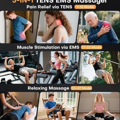 Επαναφορτιζόμενη Συσκευή Ηλεκτροδιέγερσης Μυών TENS/EMS 3 σε 1 με 4 Κανάλια, 48 Προγράμματα & USB-C - MH-1087