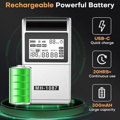 Επαναφορτιζόμενη Συσκευή Ηλεκτροδιέγερσης Μυών TENS/EMS 3 σε 1 με 4 Κανάλια, 48 Προγράμματα & USB-C - MH-1087