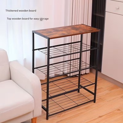 83x63x30cm Μεταλλική Ραφιέρα-Παπουτσοθήκη 5 Επιπέδων με Ξύλινη Επιφάνεια