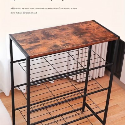 83x63x30cm Μεταλλική Ραφιέρα-Παπουτσοθήκη 5 Επιπέδων με Ξύλινη Επιφάνεια