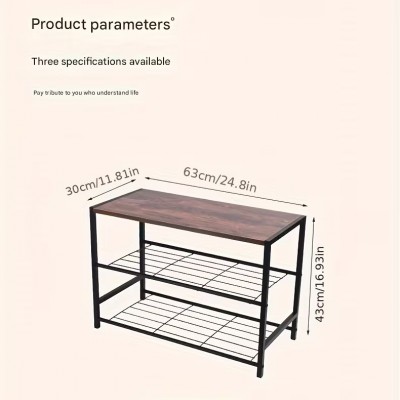 43x63x30εκ Μεταλλική Ραφιέρα-Παπουτσοθήκη Τριών Επιπέδων με Ξύλινη Επιφάνεια και Compact Σχεδιασμό