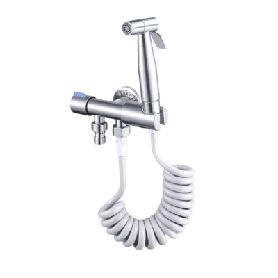 BER-258207 Επιτοίχιο Σετ Μπιντέ Χειρός Με Σπιράλ και Χρωμέ Φινίρισμα για την Λεκάνη της Τουαλέτας