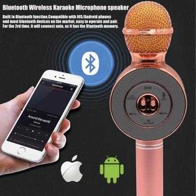 Ασύρματο Bluetooth Mικρόφωνο KARAOKE Hχείο Mp3 Player WSTER - Disco Light Microphone GOLD